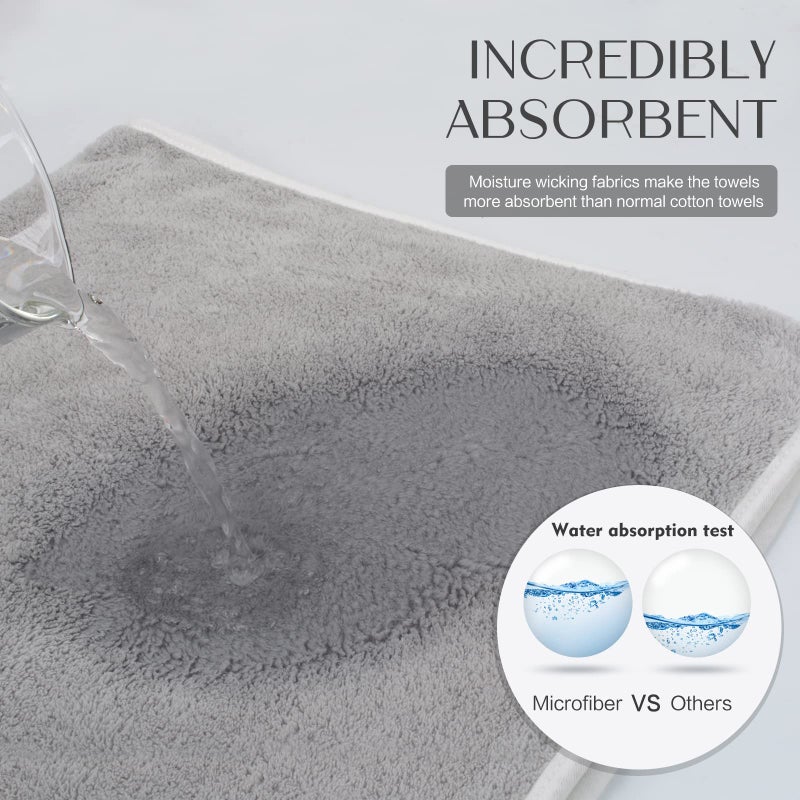 KinHwa Bathroom Hand Towels Absorbent Gym Towels Luxury Soft Face Towel Lightweight Microfiber Wash Towels Ideal for Hair Spa and Sports Light-Gray 4 Pack - Image 3